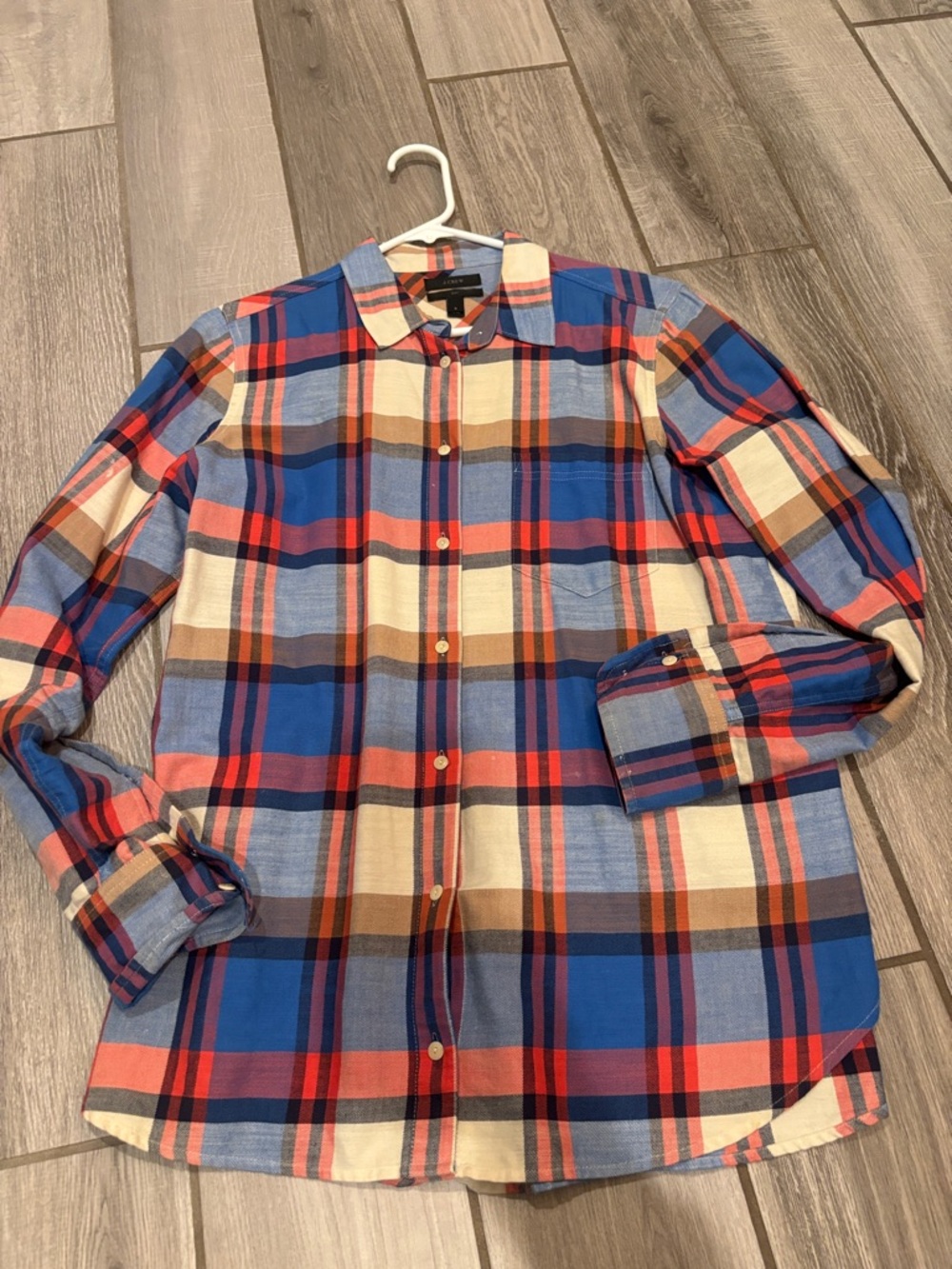 J. Crew Plaid Button-Down Shirt in Blue, Red & Cream